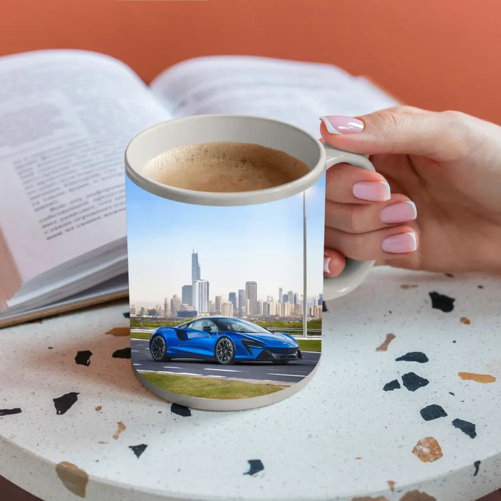 McLaren Artura Blue Supercar City Skyline – Mugs