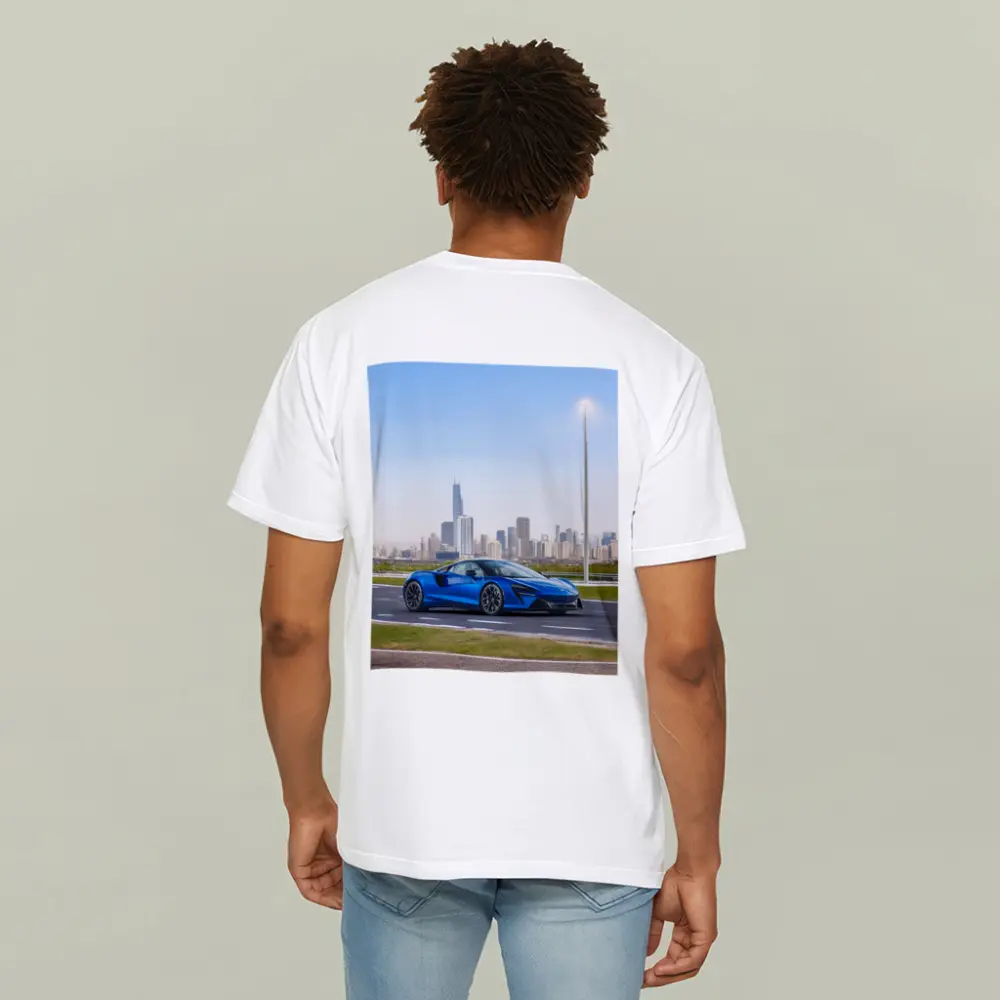 McLaren Artura Blue Supercar City Skyline – T-Shirts