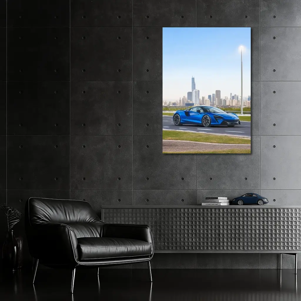 McLaren Artura Blue Supercar City Skyline – Wall Art