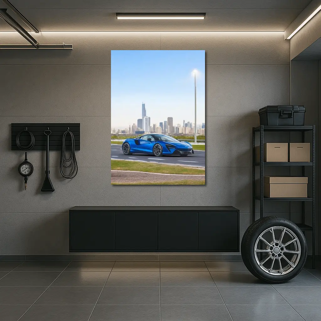 McLaren Artura Blue Supercar City Skyline – Wall Art