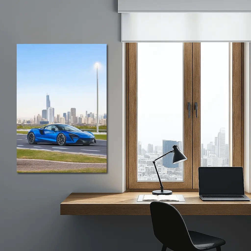 McLaren Artura Blue Supercar City Skyline – Wall Art