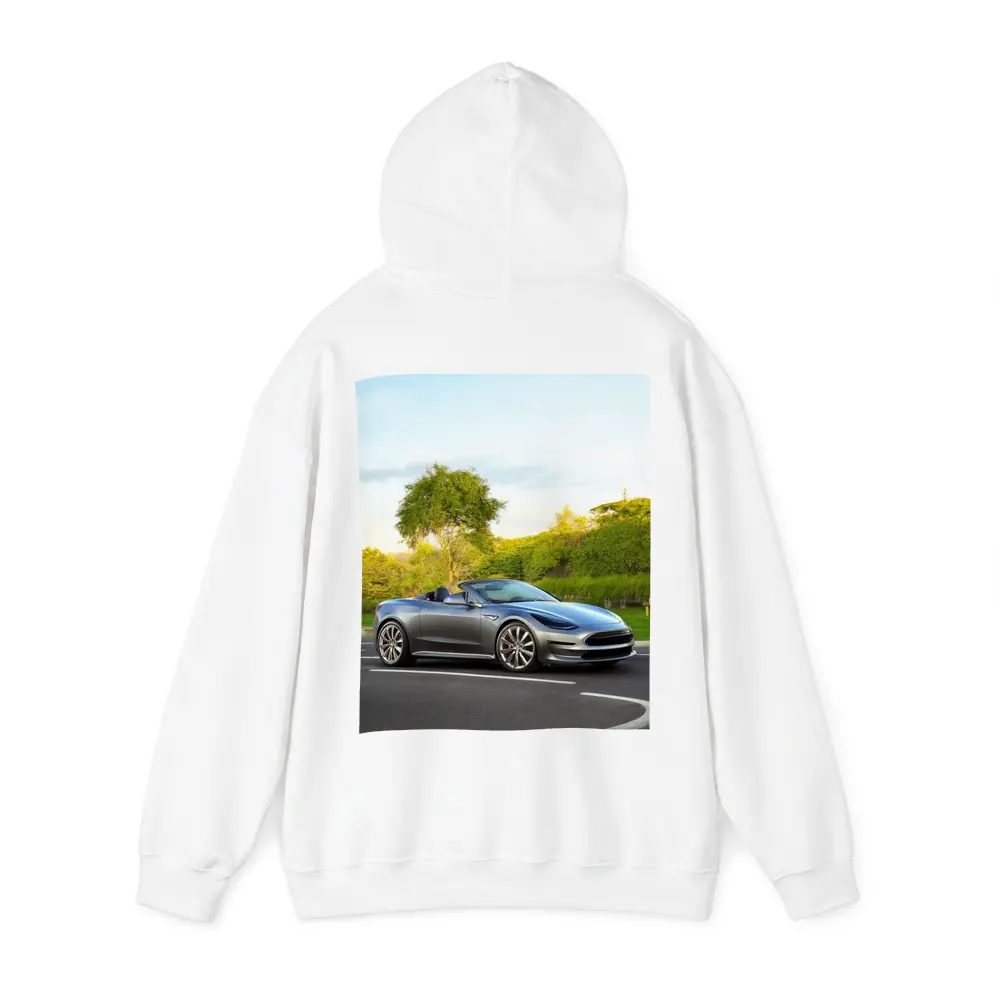 Tesla Roadster Convertible On Curvy Street – Hoodies