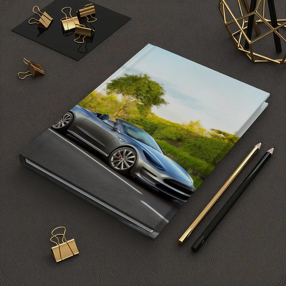 Tesla Roadster Convertible On Curvy Street – Notebooks