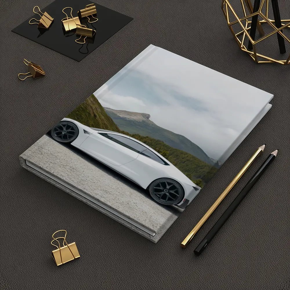 Tesla Roadster White Supercar Mountain Background – Notebooks