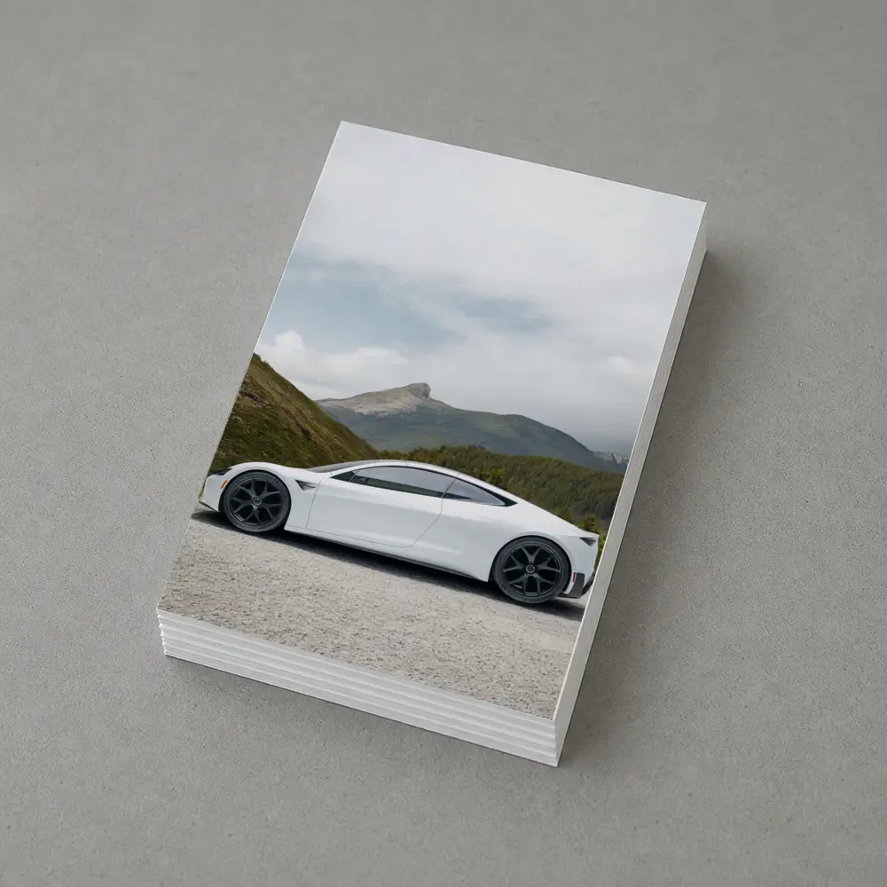Tesla Roadster White Supercar Mountain Background – Postcards