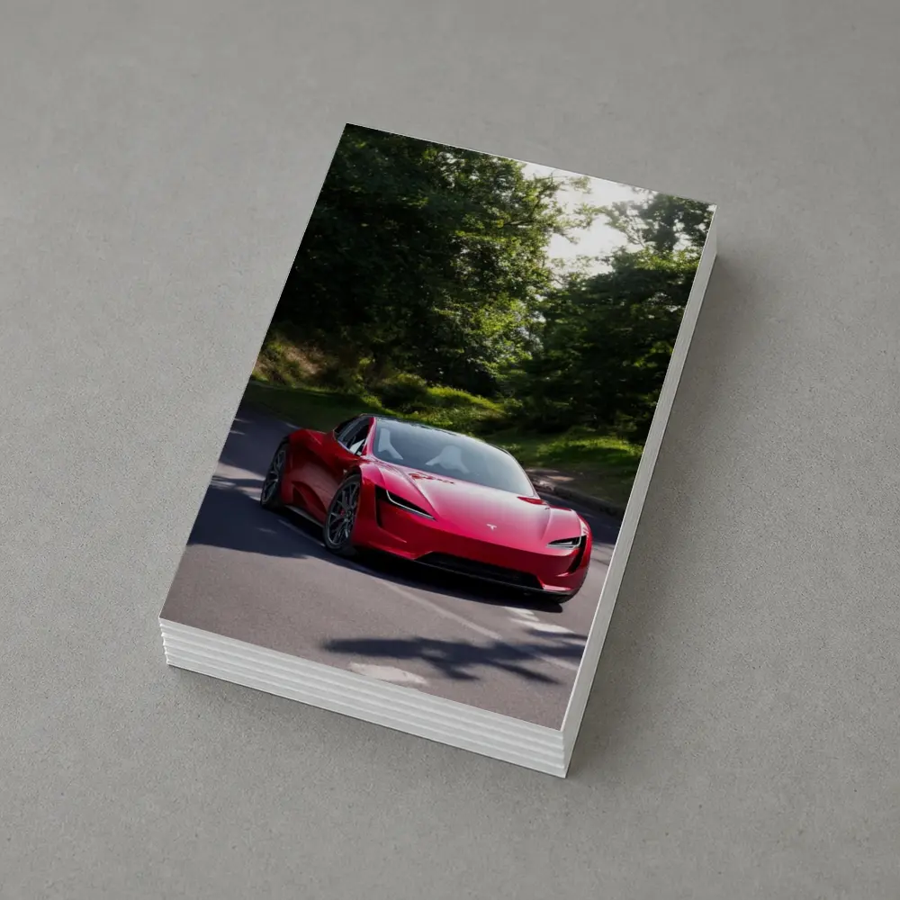 Tesla Roadster Red Car On Forest Road – Postcards