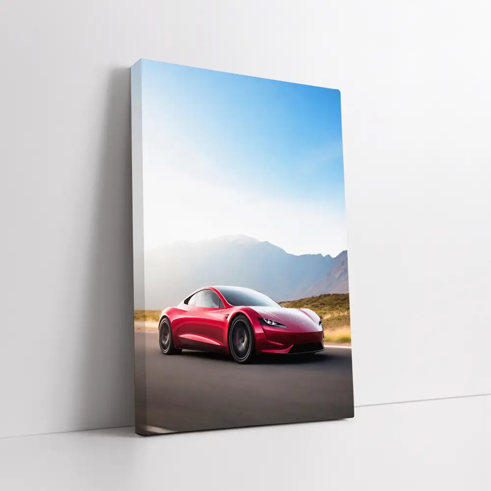 Tesla Roadster Red Sports Car Mountain Road – Wall Art