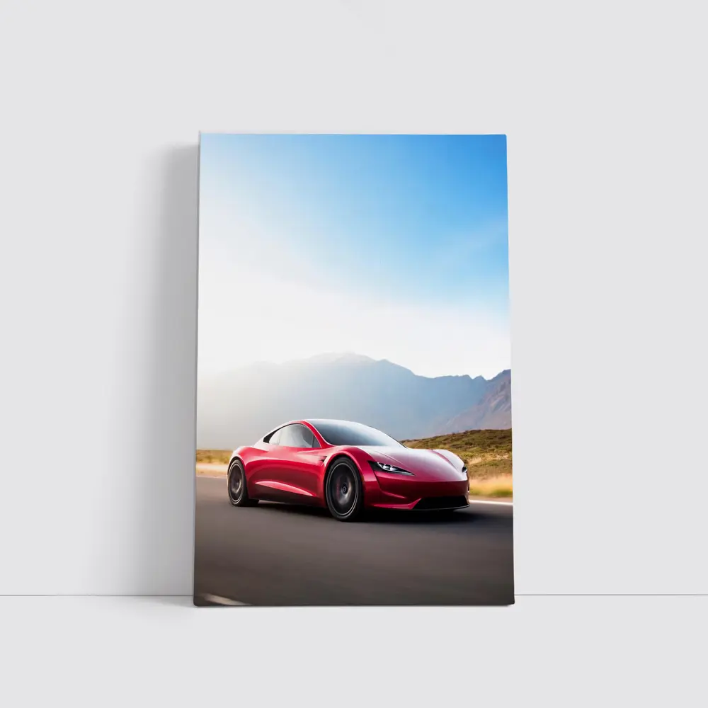 Tesla Roadster Red Sports Car Mountain Road – Wall Art