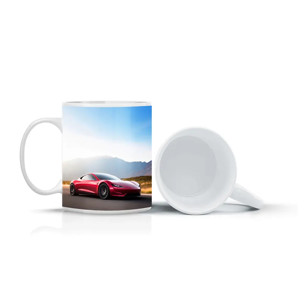 Tesla Roadster Red Sports Car Mountain Road – Mugs