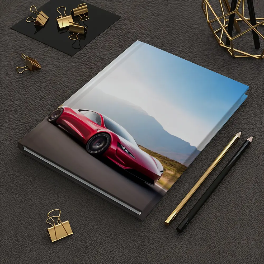 Tesla Roadster Red Sports Car Mountain Road – Notebooks
