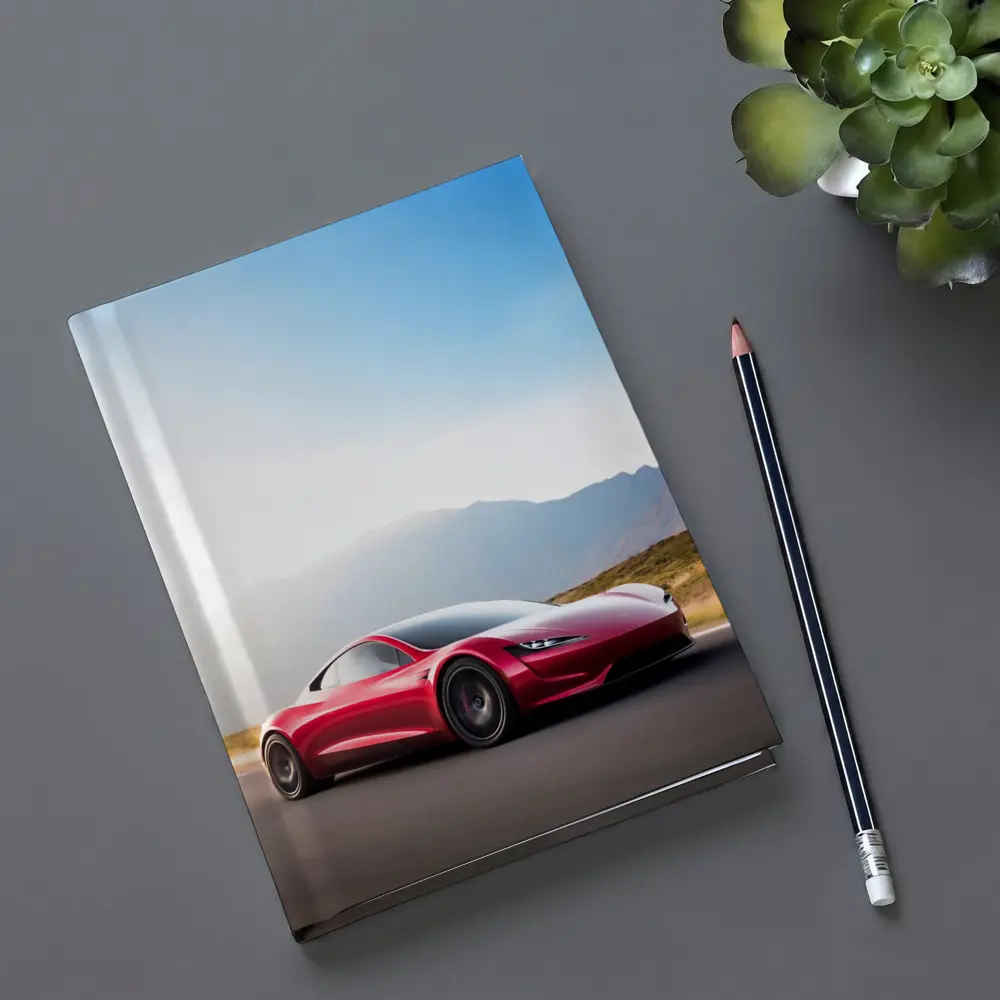 Tesla Roadster Red Sports Car Mountain Road – Notebooks