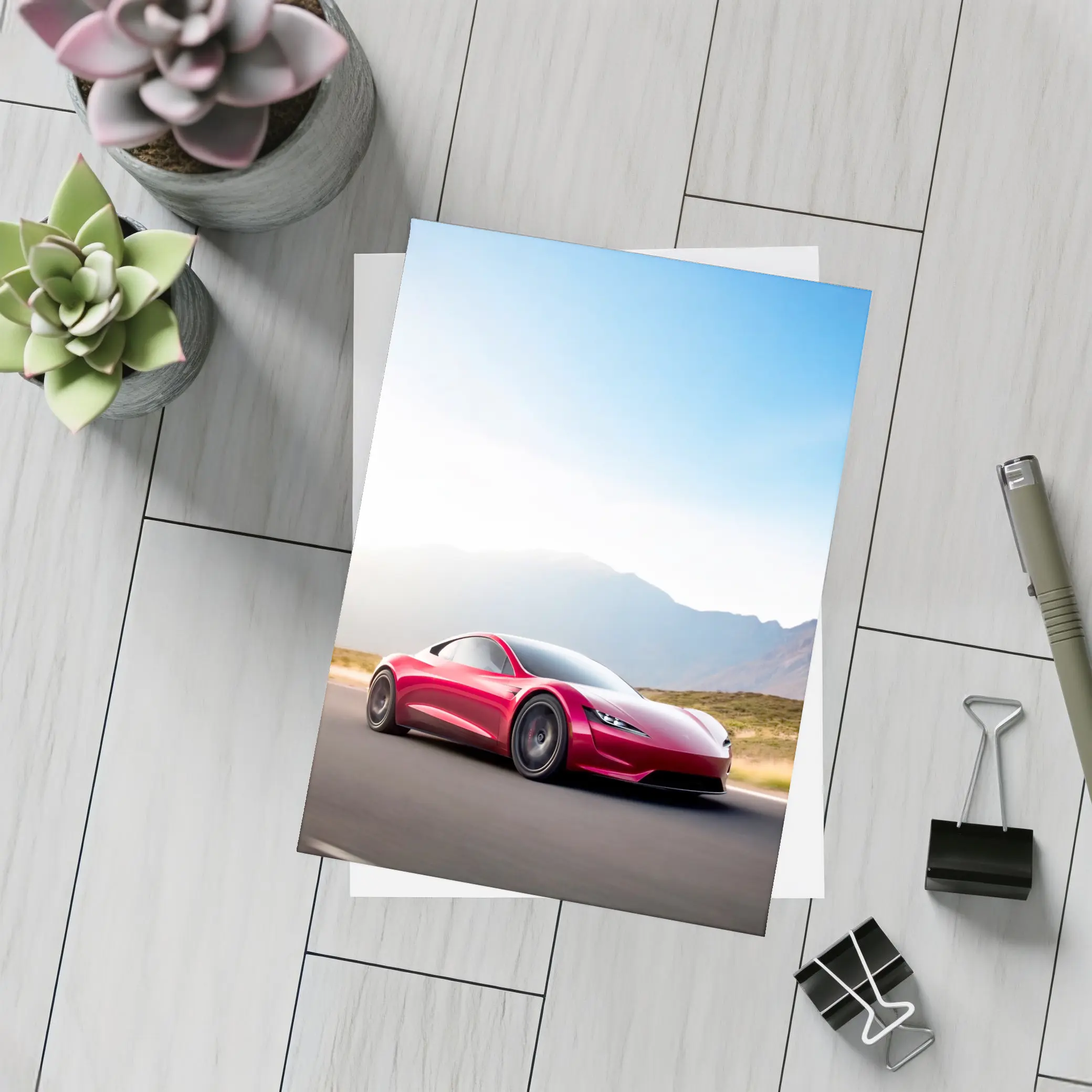Tesla Roadster Red Sports Car Mountain Road – Postcards