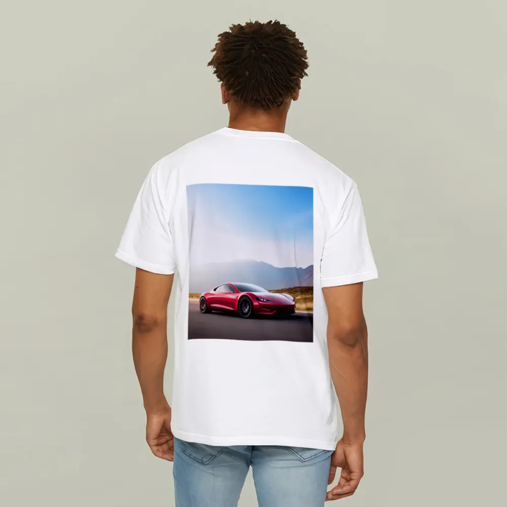 Tesla Roadster Red Sports Car Mountain Road – T-Shirts