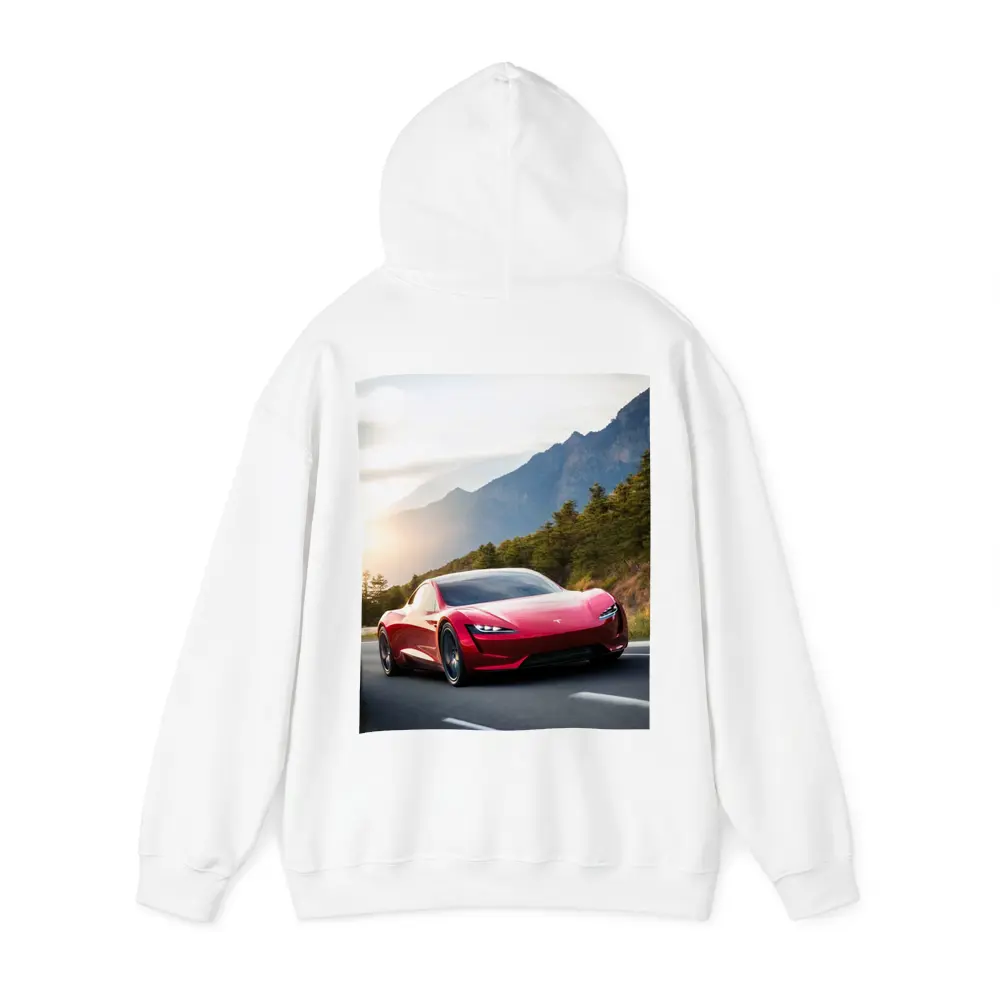 Tesla Roadster Red Sports Car Mountain Road – Hoodies