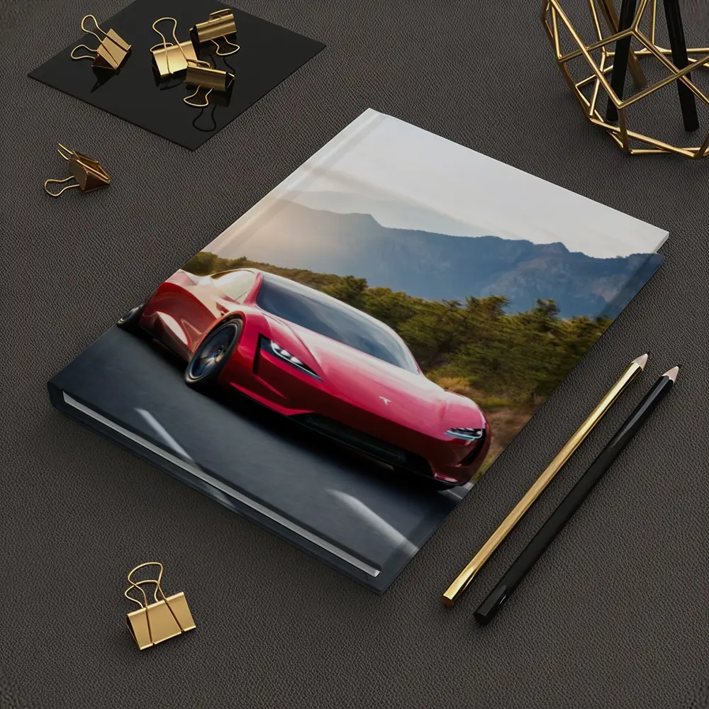 Tesla Roadster Red Sports Car Mountain Road – Notebooks
