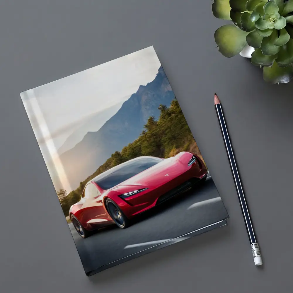 Tesla Roadster Red Sports Car Mountain Road – Notebooks