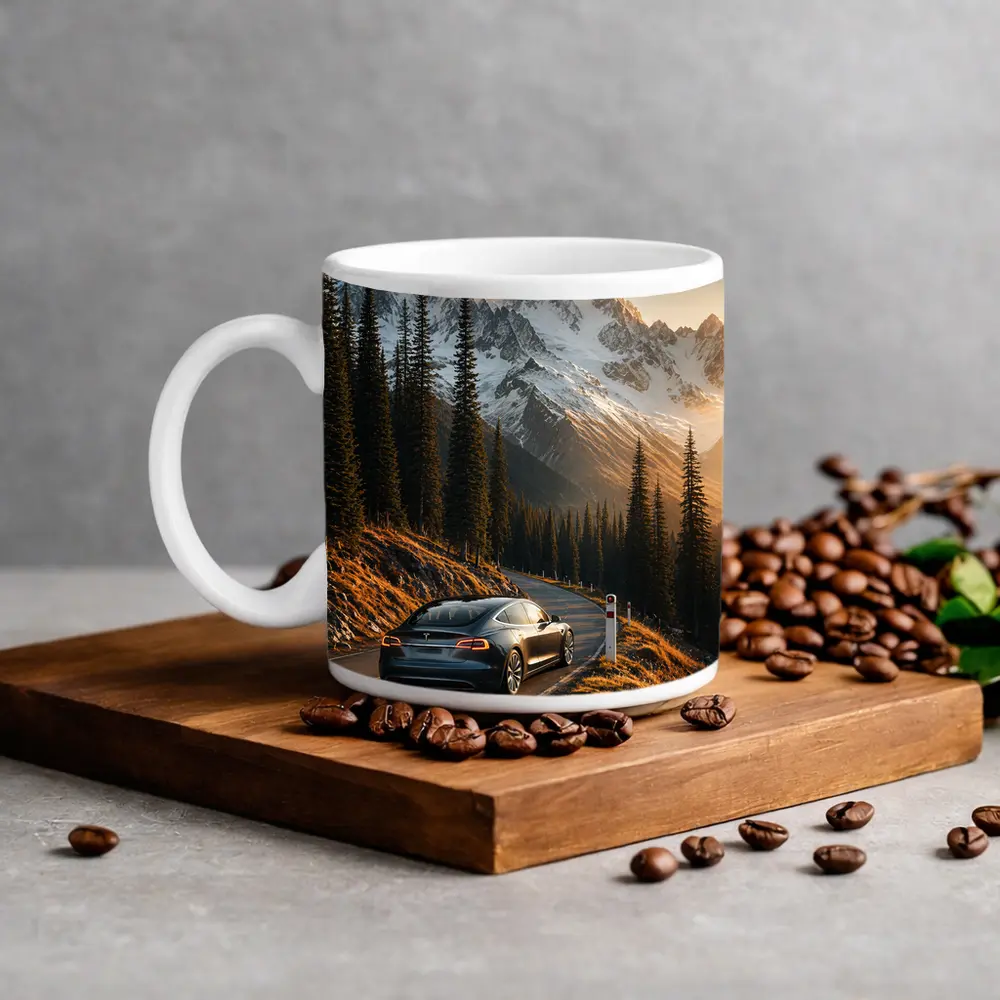 Tesla Model S Mountain Road Sunset Drive – Mugs