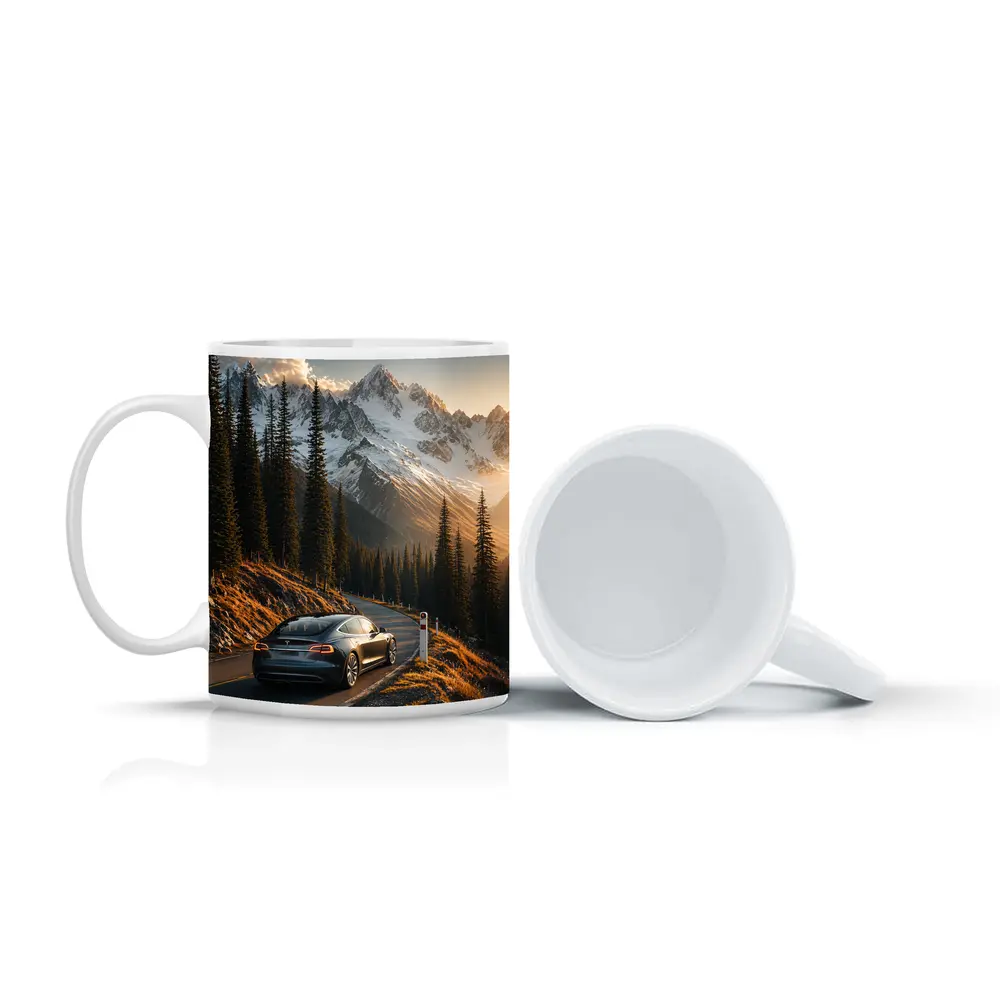 Tesla Model S Mountain Road Sunset Drive – Mugs
