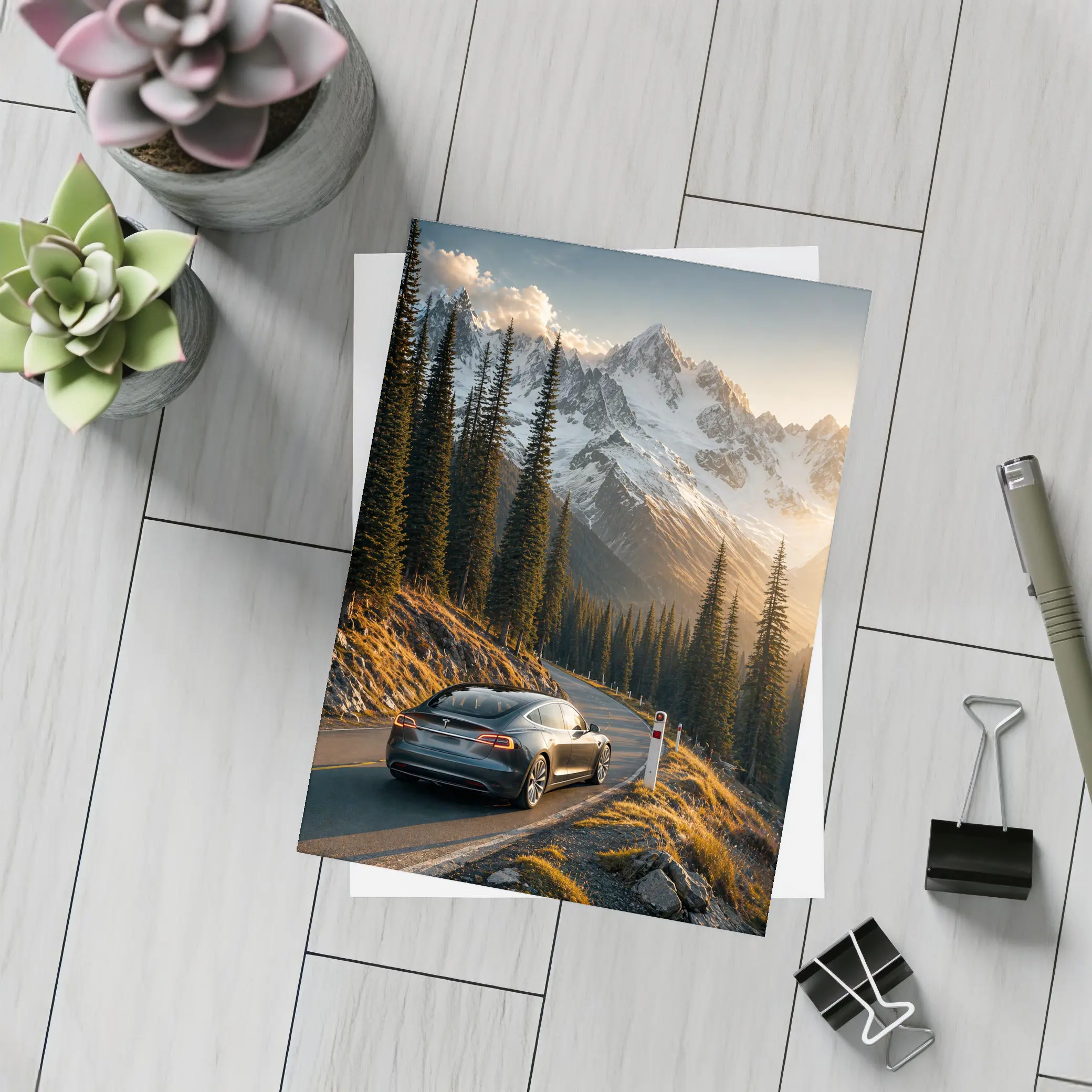 Tesla Model S Mountain Road Sunset Drive – Postcards
