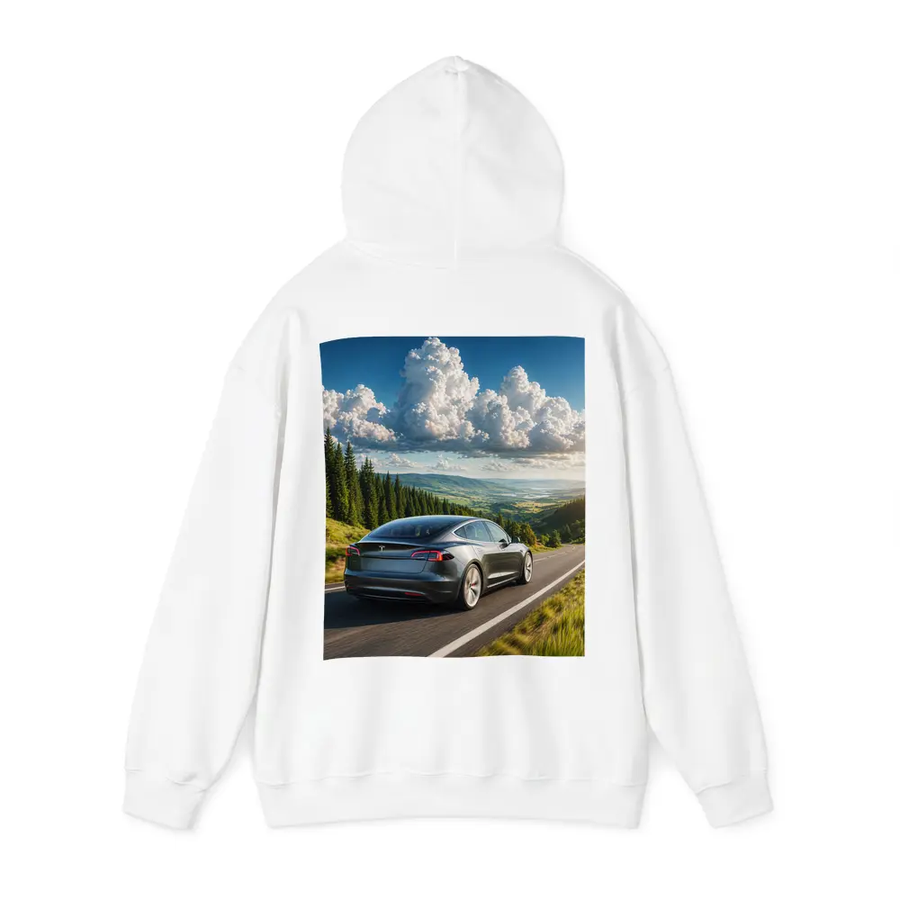 Tesla Model S Driving Forest Mountain Road – Hoodies