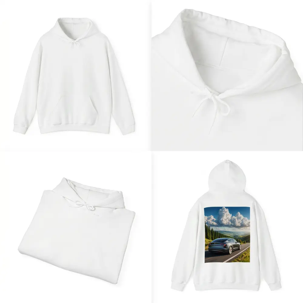 Tesla Model S Driving Forest Mountain Road – Hoodies