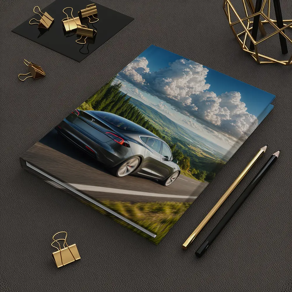Tesla Model S Driving Forest Mountain Road – Notebooks