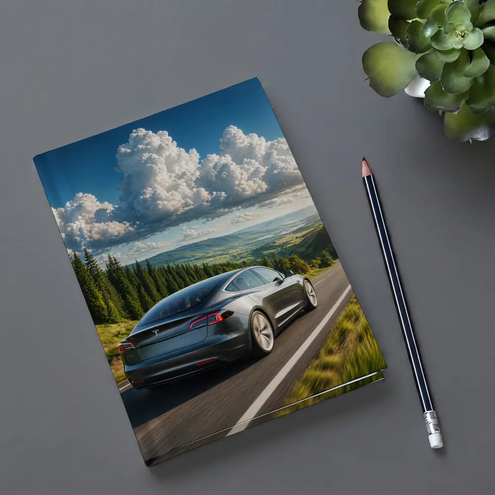 Tesla Model S Driving Forest Mountain Road – Notebooks