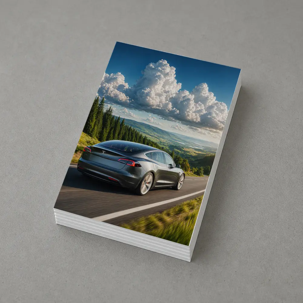 Tesla Model S Driving Forest Mountain Road – Postcards
