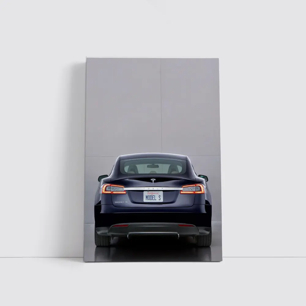 Tesla Model S Rear View Gray Background – Wall Art