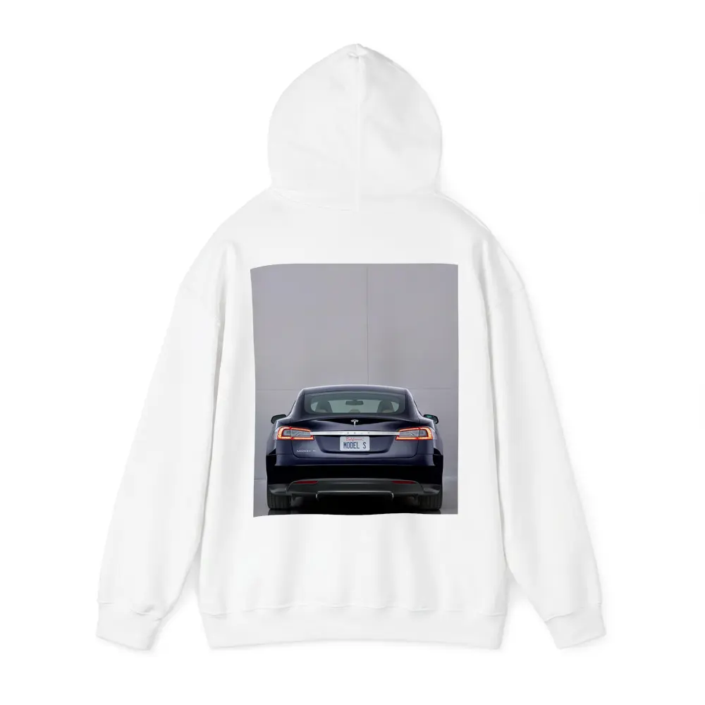 Tesla Model S Rear View Gray Background – Hoodies