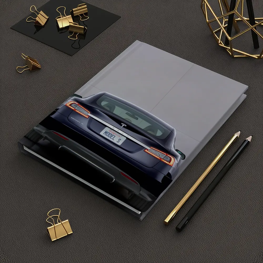 Tesla Model S Rear View Gray Background – Notebooks