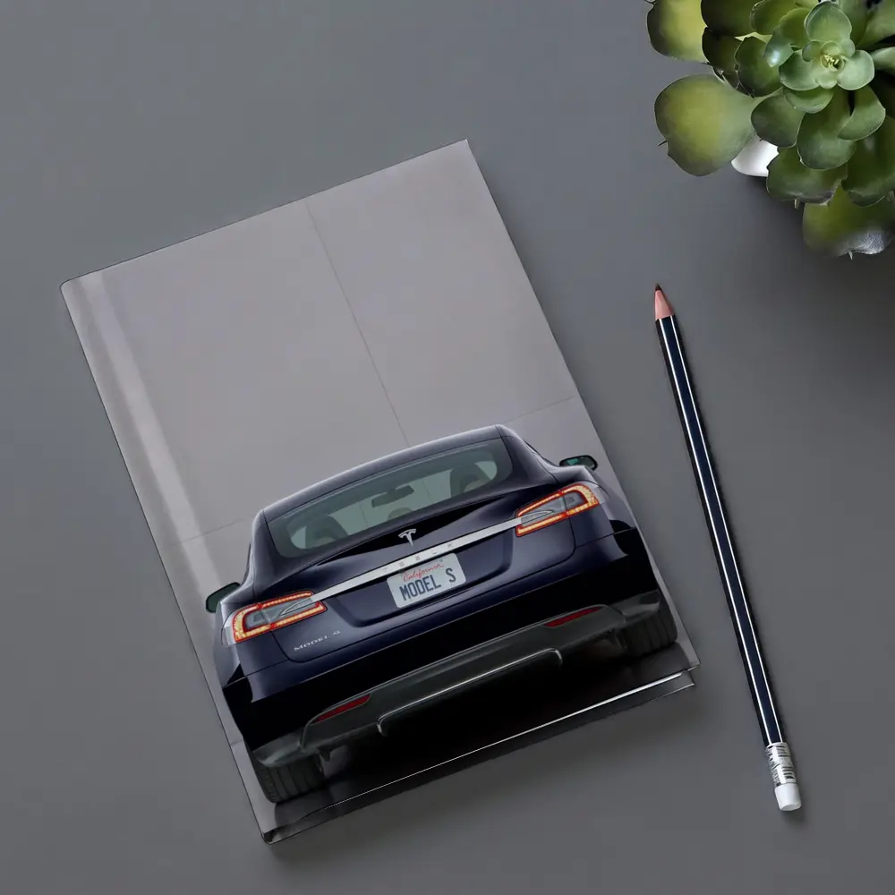 Tesla Model S Rear View Gray Background – Notebooks
