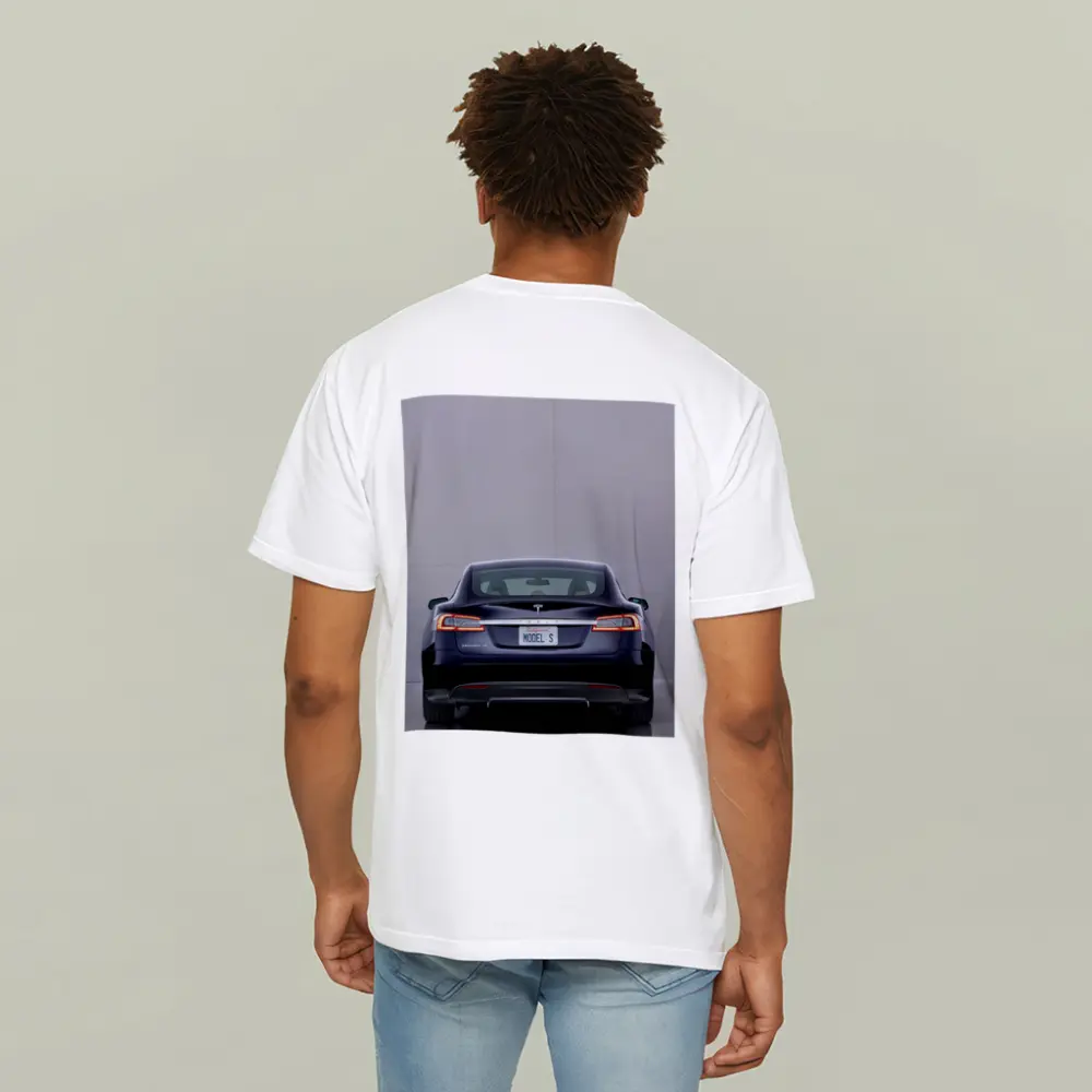 Tesla Model S Rear View Gray Background – T-Shirts