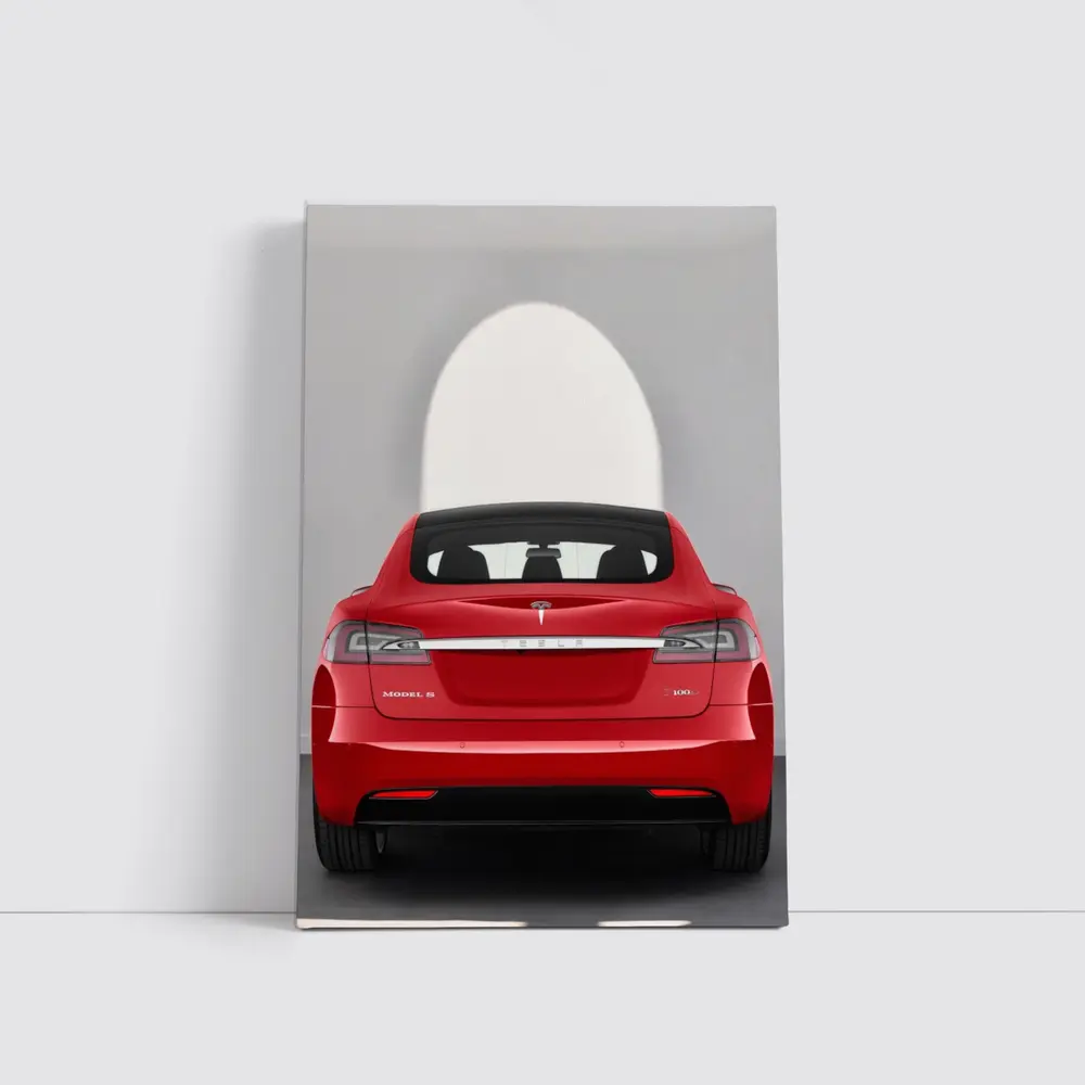 Red Tesla Model S Rear Studio View – Wall Art