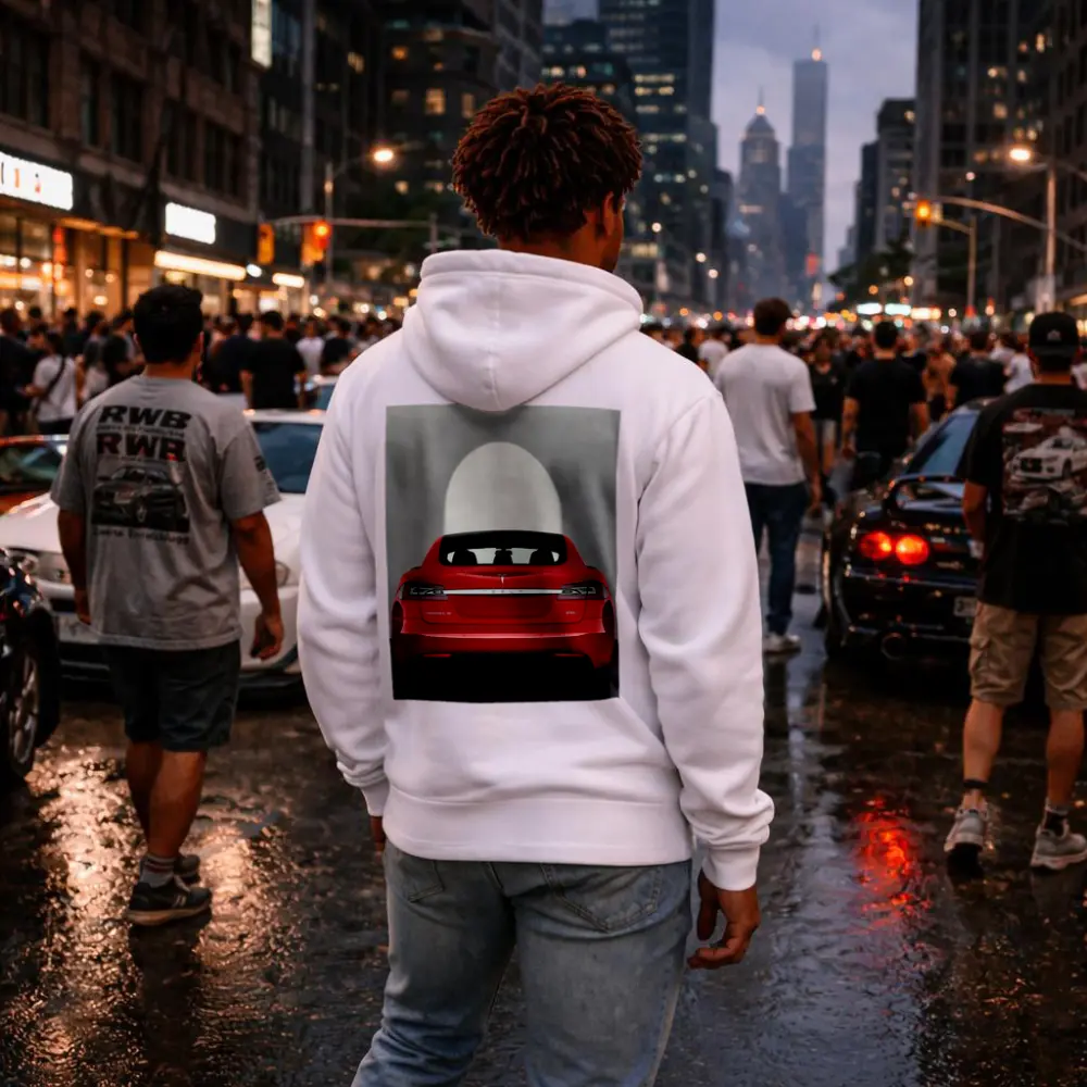 Red Tesla Model S Rear Studio View – Hoodies