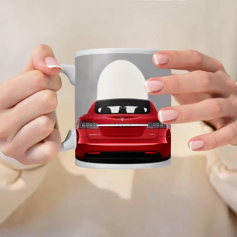 Red Tesla Model S Rear Studio View – Mugs