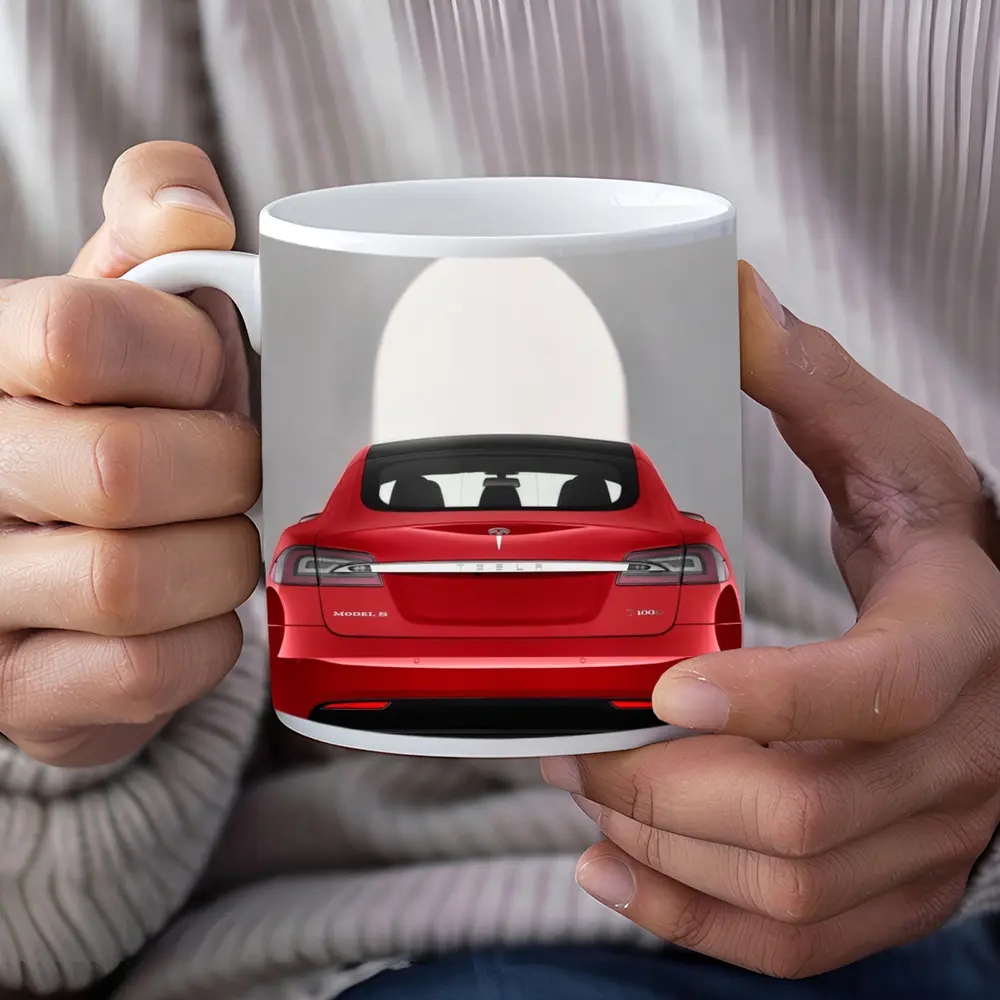 Red Tesla Model S Rear Studio View – Mugs