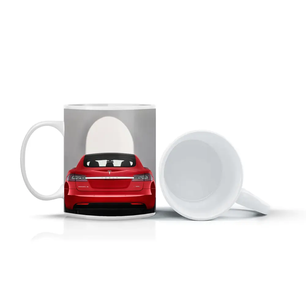 Red Tesla Model S Rear Studio View – Mugs