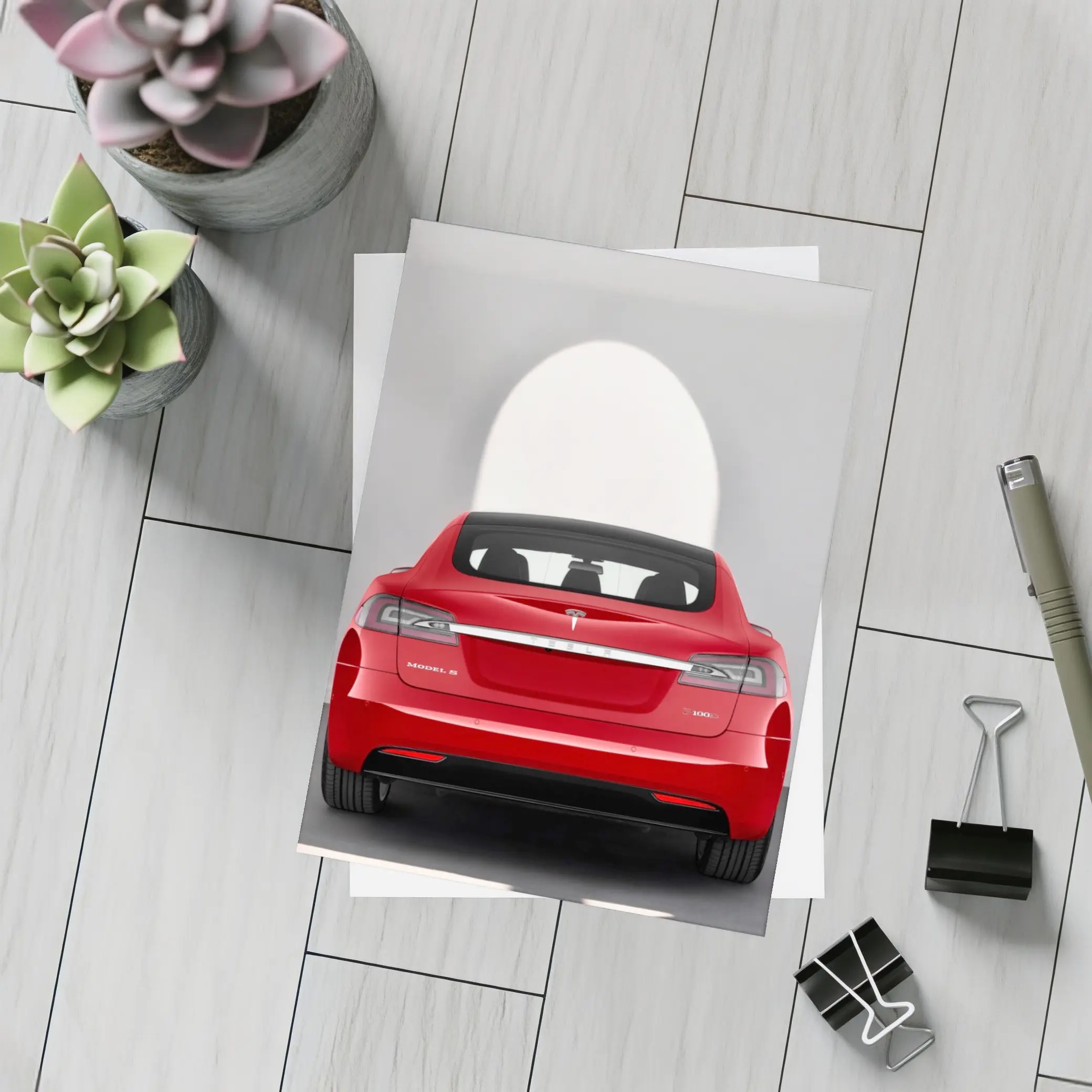 Red Tesla Model S Rear Studio View – Postcards