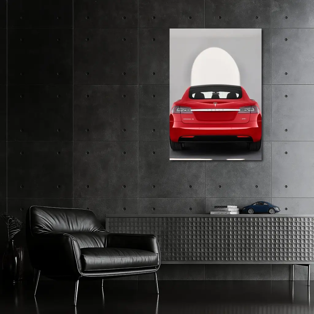 Red Tesla Model S Rear Studio View – Wall Art