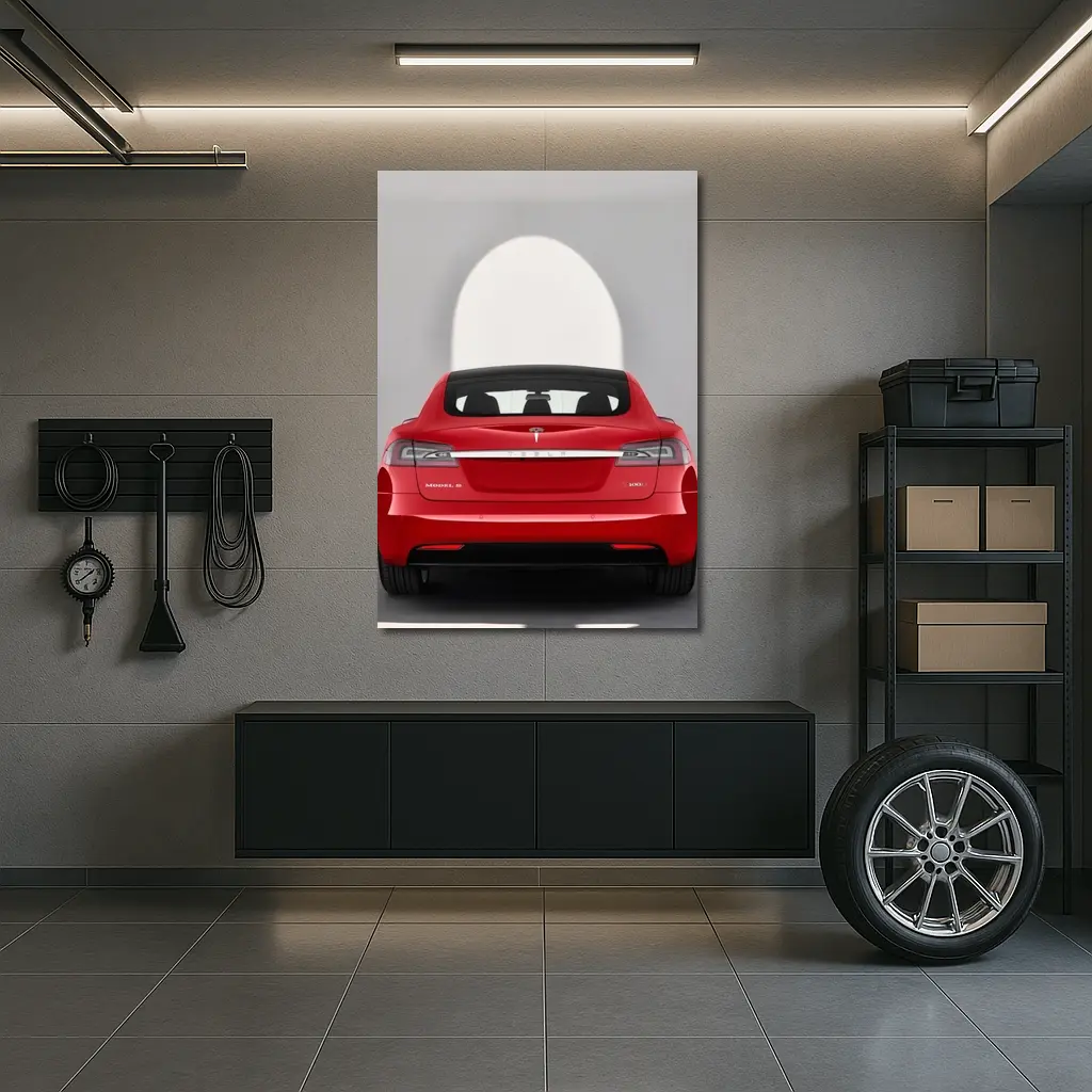 Red Tesla Model S Rear Studio View – Wall Art
