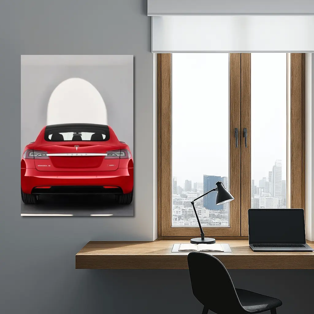 Red Tesla Model S Rear Studio View – Wall Art