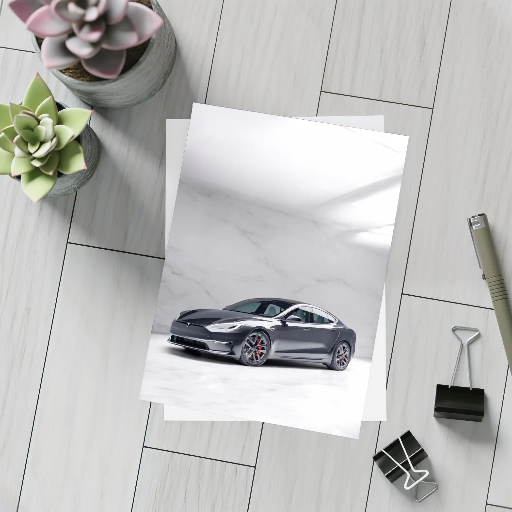 Tesla Model S Dark Gray Marble Studio – Postcards