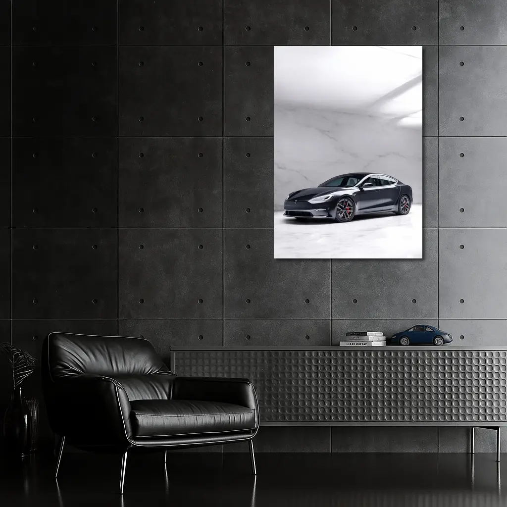 Tesla Model S Dark Gray Marble Studio – Wall Art