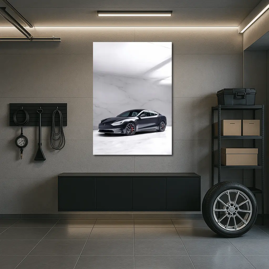 Tesla Model S Dark Gray Marble Studio – Wall Art