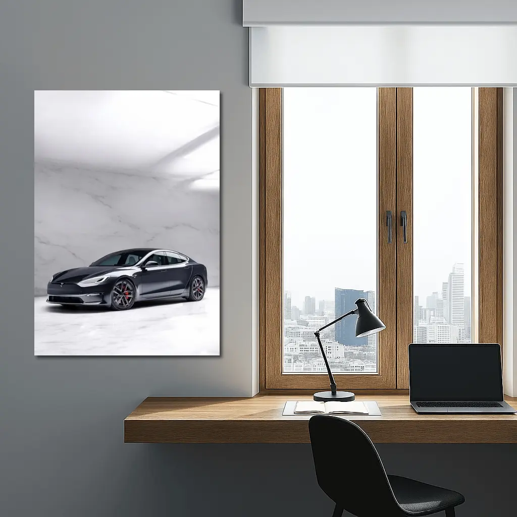 Tesla Model S Dark Gray Marble Studio – Wall Art