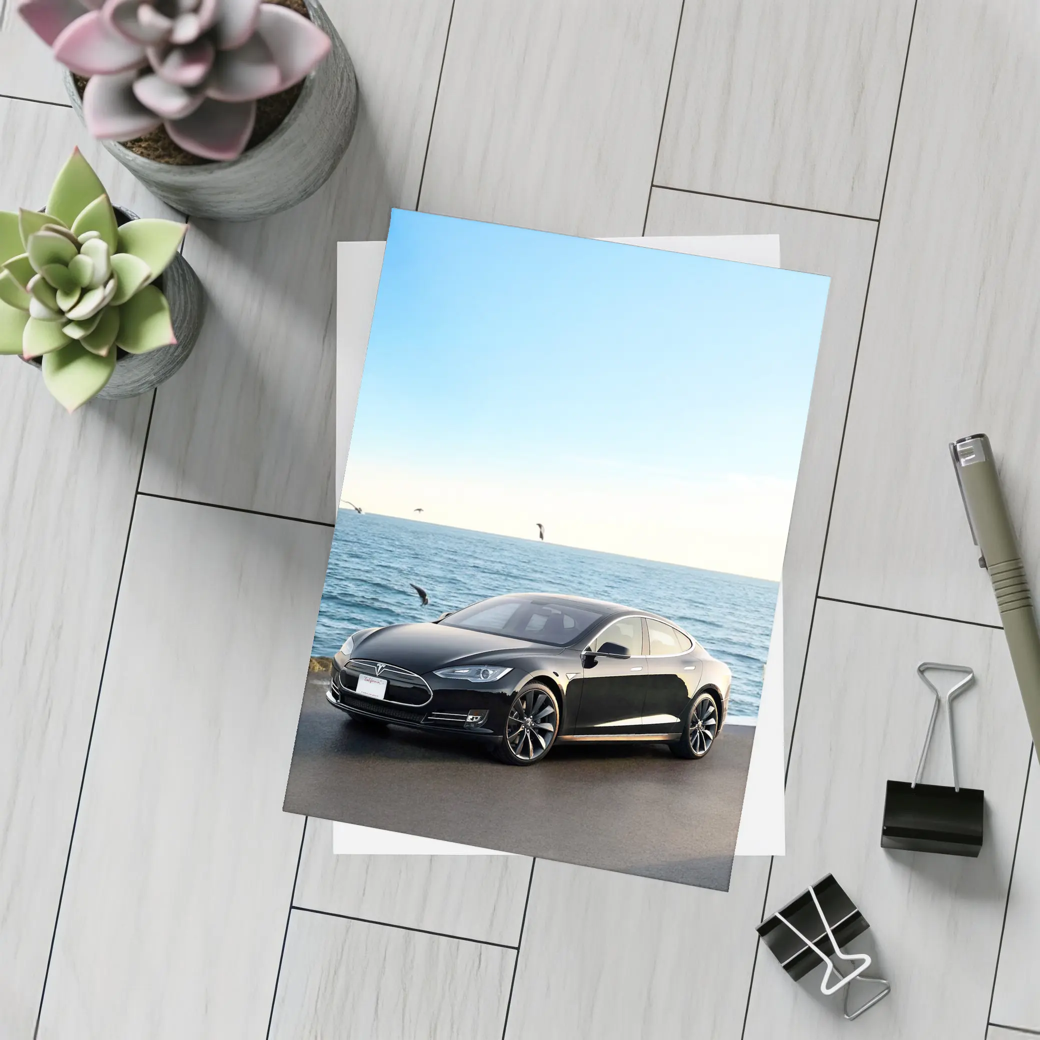 Tesla Model S Black Coastal Ocean View – Postcards