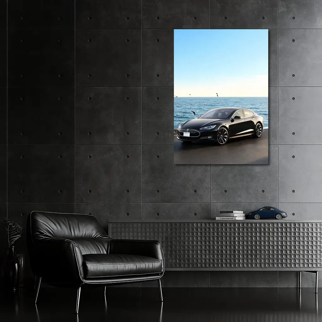 Tesla Model S Black Coastal Ocean View – Wall Art