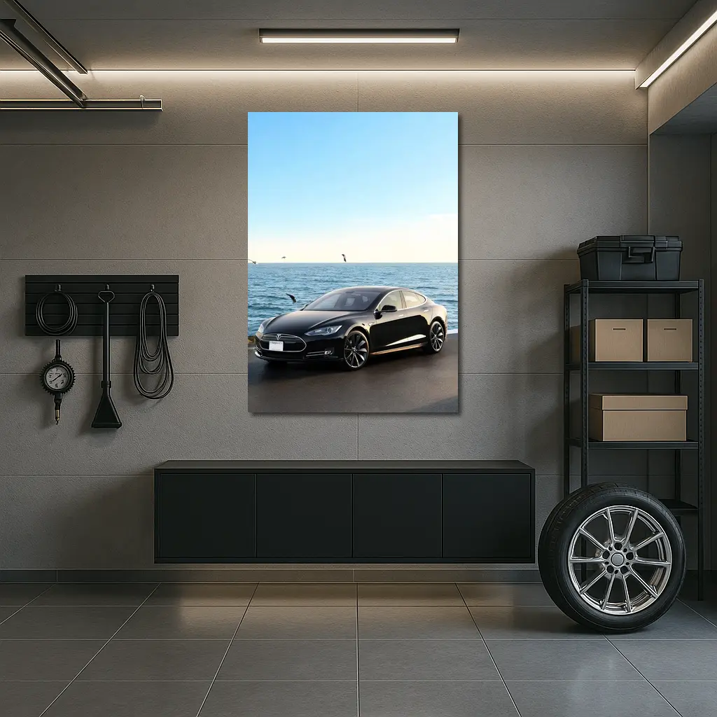 Tesla Model S Black Coastal Ocean View – Wall Art