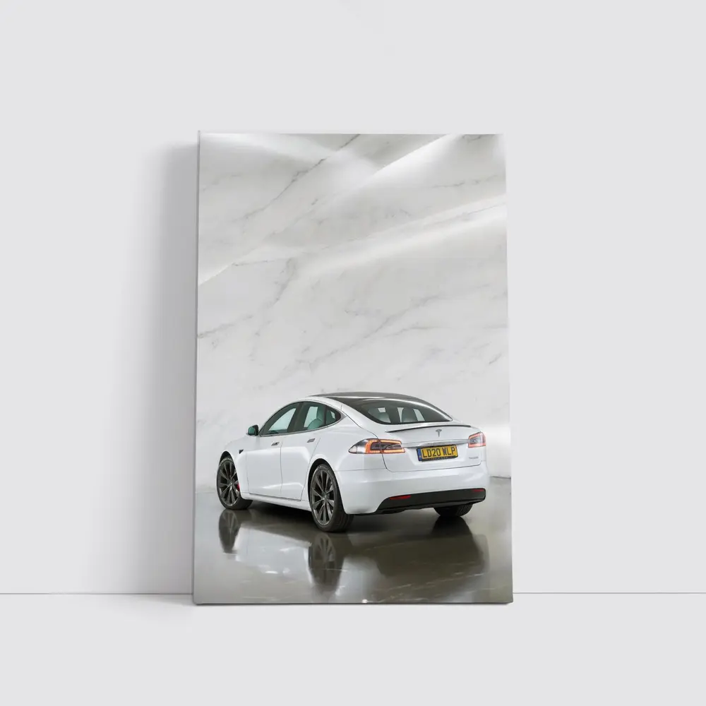 Tesla Model S White Marble Studio Background – Wall Art